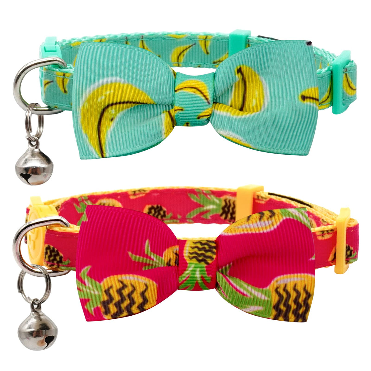 azuza 2 Pack Halloween Cat Collars with Bell, Pumpkin Spider Bowtie Design