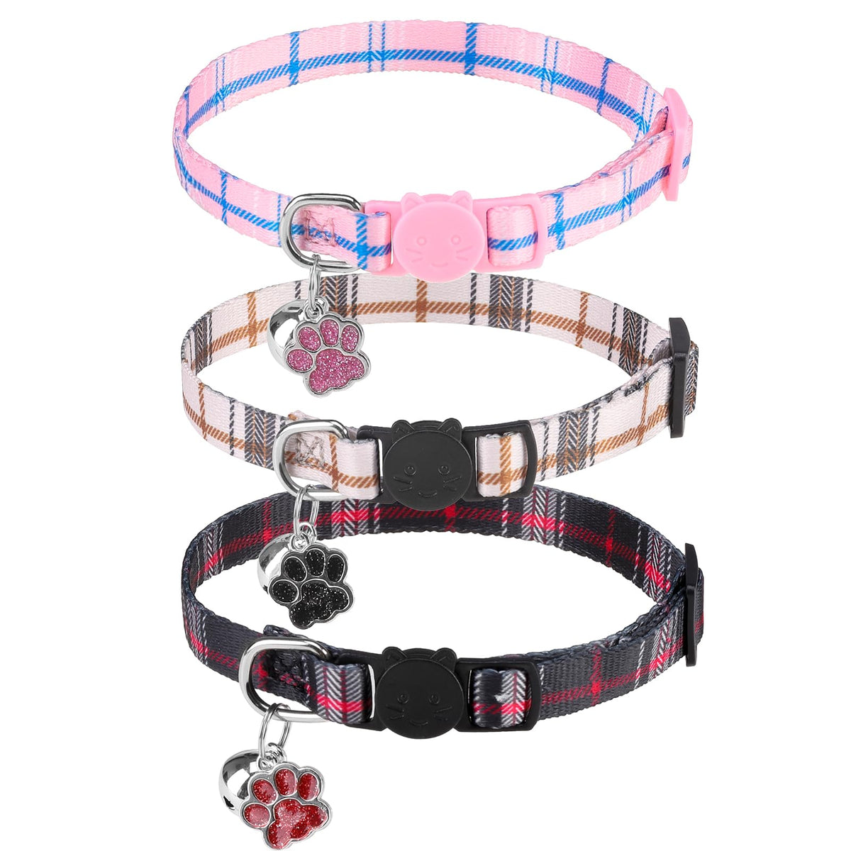 SCENEREAL Breakaway Cat Collar with Bells, 3 Pack Spring Pink Cats Collars with Safety Buckle, Soft Adjustable Cute Kitten Puppy Personalised Summer Collars for Dogs Girl Boy