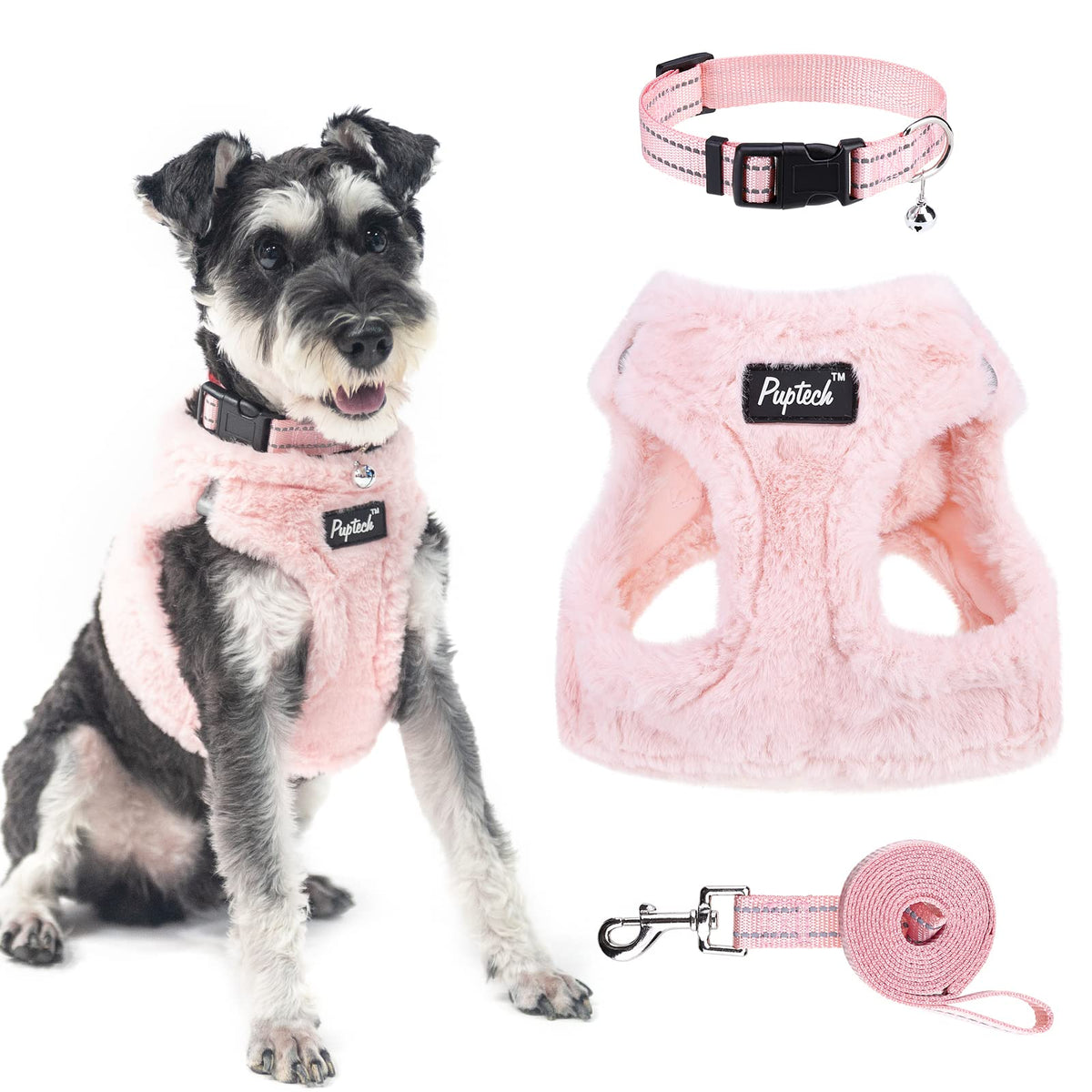 PUPTECK Adjustable Pet Harness Collar &Leash Set Step in for Small Dogs Puppy &Cats Outdoor Training &Running, Soft Mesh Padded Reflective Vest Harness,M: Chest girth: 16-18in Collar: 11.8-15.7in