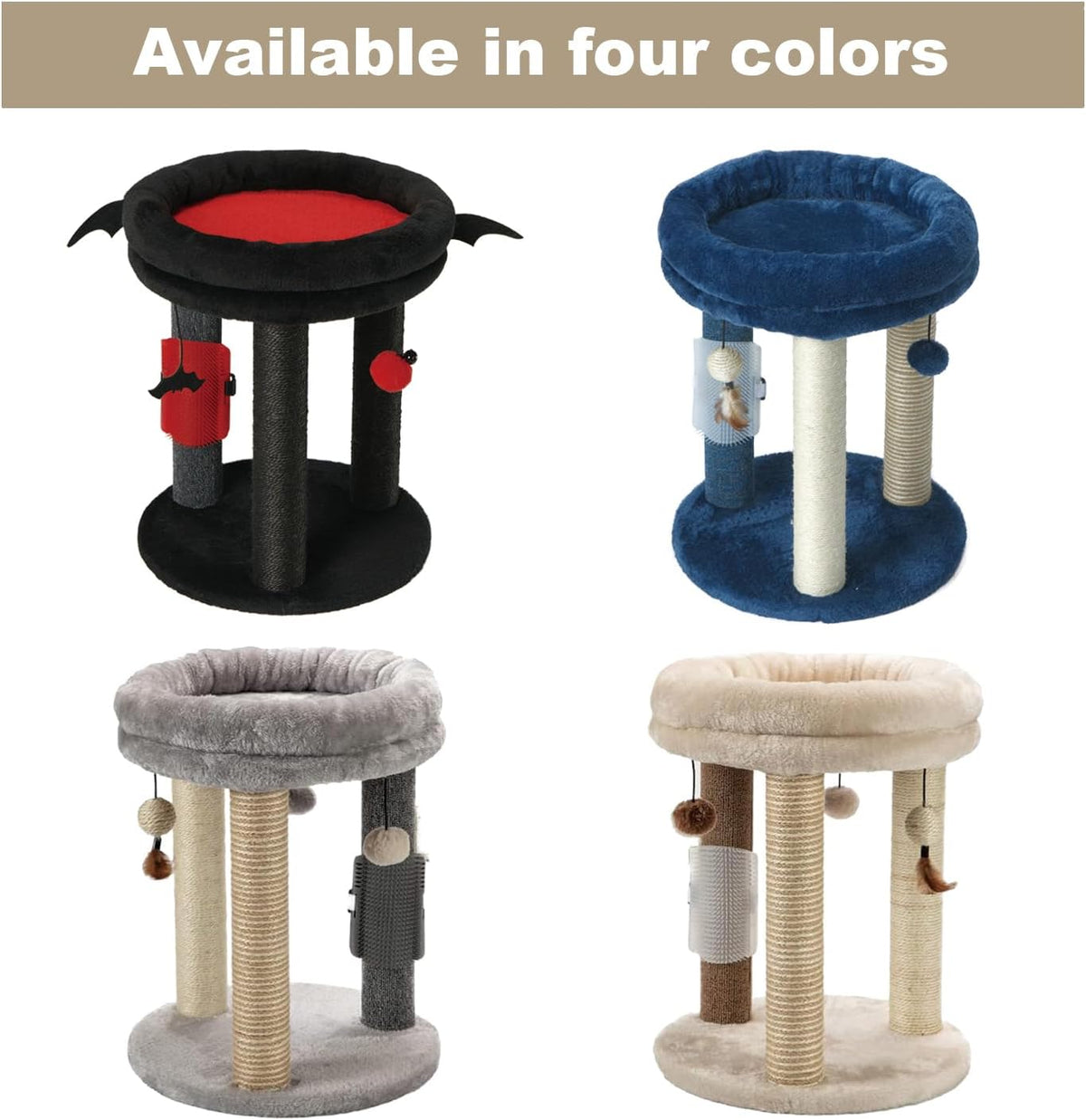 MECOOL 4in1 Small Cat Tree,Scratching Post with Tower Soft Bed, Sisal Carpet Jute Posts with Three Hanging Ball Toys and Massage Brush for Indoor Cats