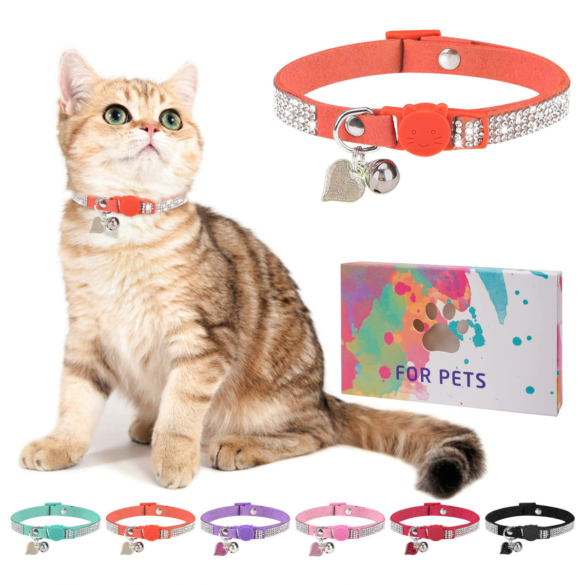 Rhinestone Cat Collar Breakaway, Bling Sparkly Diamond, 2 Pack