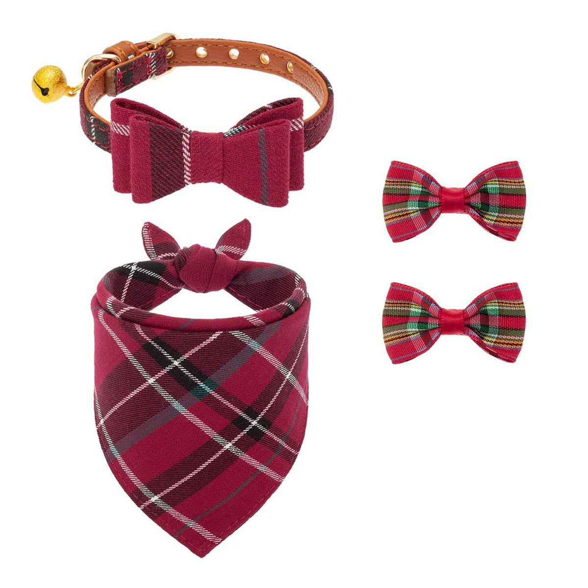 PUPTECK Halloween Dog Collar and Leash Set - 3 Pack Adjustable Pet Bandana Collars with Bow Tie and Bells, Soft Leather for Small Dogs Puppies and Cats Accessories, Orange Pumpkin