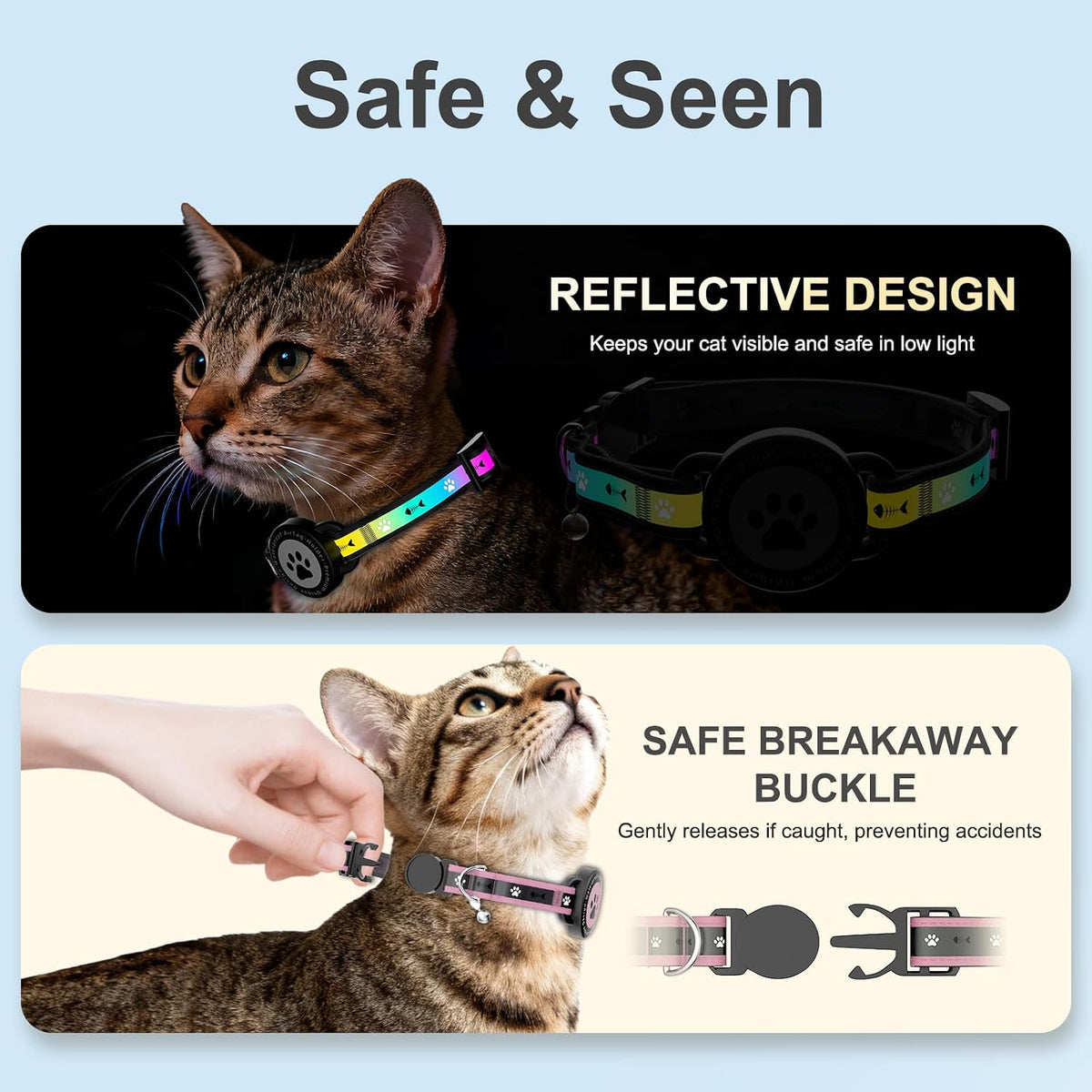 AirTag Cat Collars, Reflective Collar Compatible with Apple Air Tag