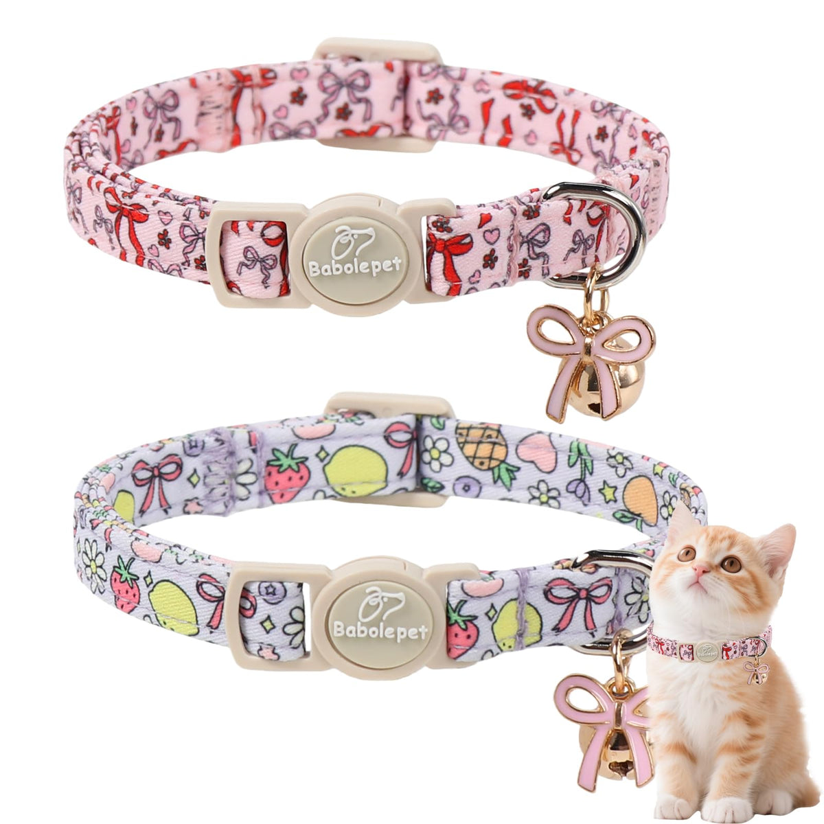 2 Pack Christmas Cat Collars - Breakaway Cat Collar with Bell, Christmas Tree and Reindeer Pendant, Winter Adjustable Kitten Collars for Girl Boy Cats, Pink Santa &Fair Isle
