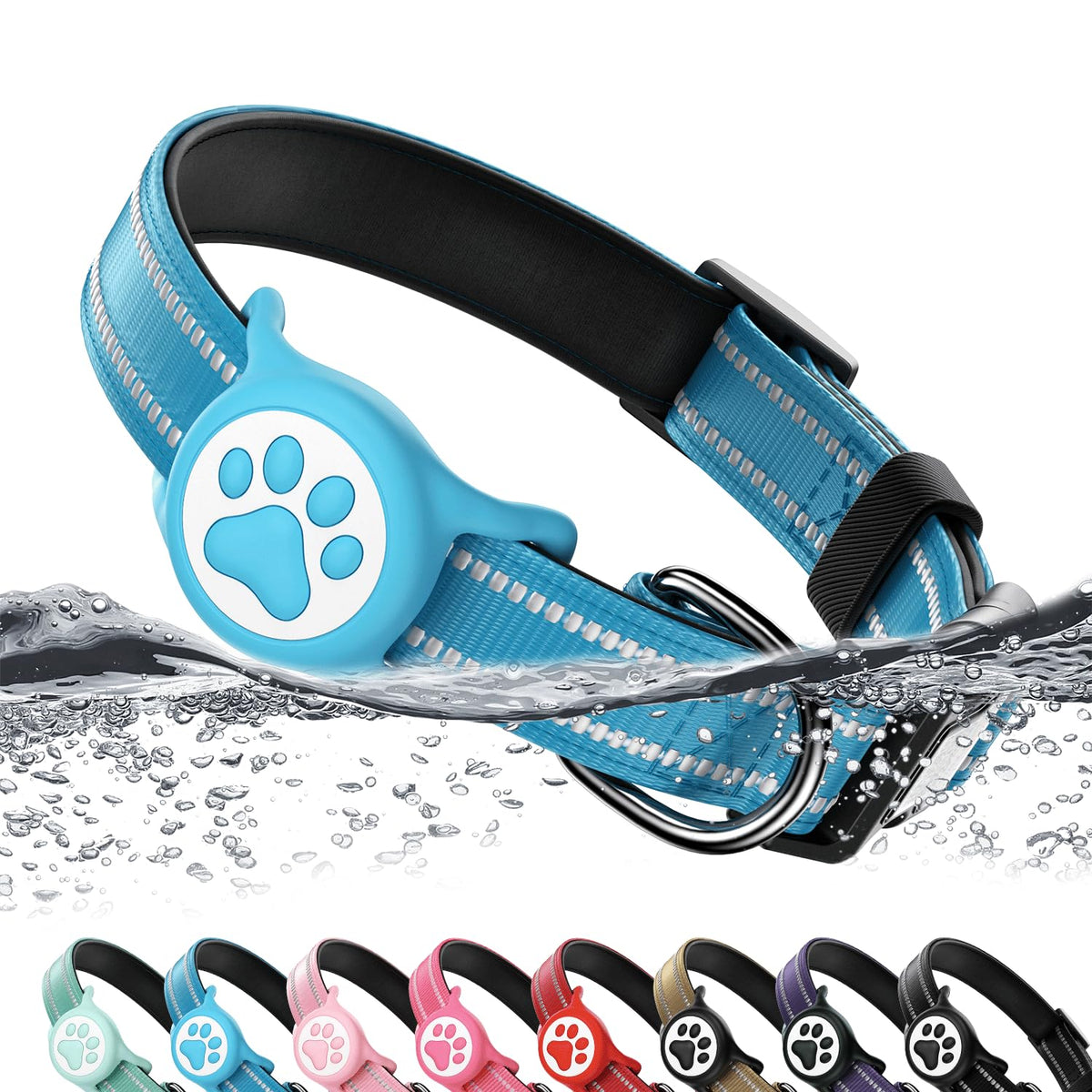 Premium Airtag Dog Collar，with IP68 Waterproof AirTag Holder,Pink,S