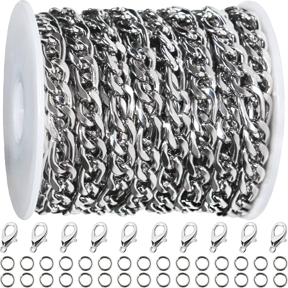 Jishi Steel Ball Chain Bead Dog Tag Chain Beaded Necklace Chains for Jewelry Making Bracelet Military Crafts, Silver Metal Pull Chain Small Ball Bead Chain Roll w/20 Connectors (Black, 33ft 2.4mm)