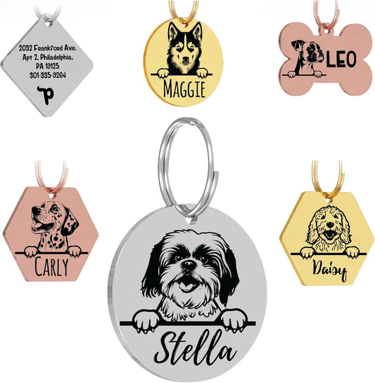 PawFurEver Dog Tags Personalized for Pets - Dog Name Tags Personalized with Any Name & Text from 77 Breeds, Custom Pet Tag for Collar for Puppy, Pet ID Tag Personlised Stainless Steel, Circle, Silver