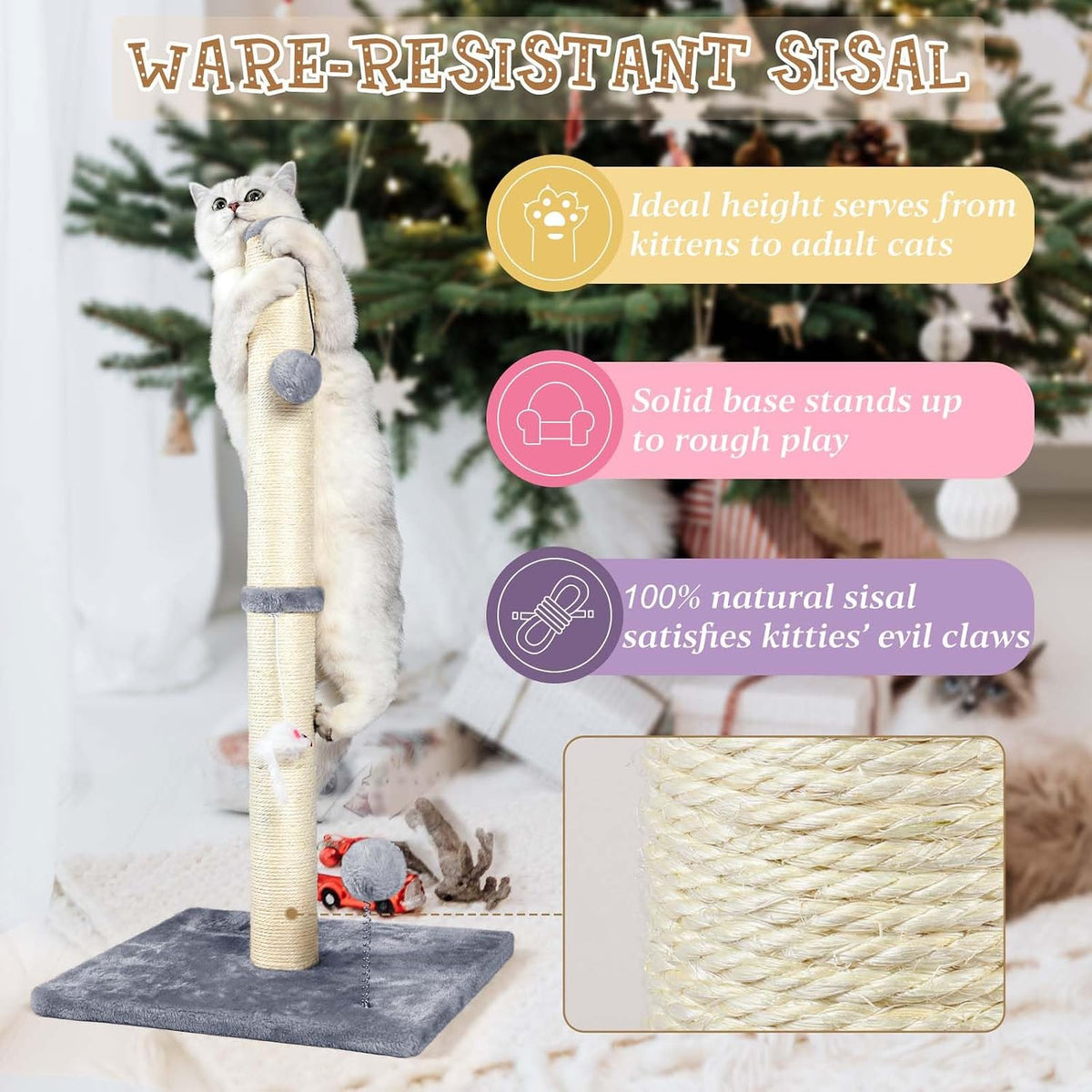 ANWA 32" Tall Sisal Cat Scratching Posts Tree for Indoor Cats Adults, Gray