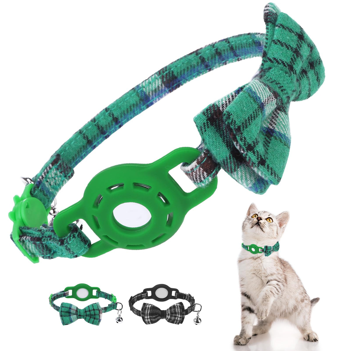 Airtag Cat Collar Breakaway, Bow Tie Collar with Airtag Holder