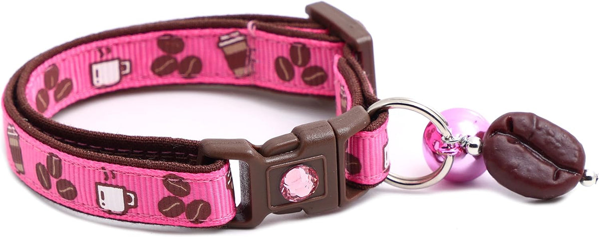 Coffee Cat Collar with Bell | Safety Breakaway Collar | Adjustable Large Size or Kitten (Small(10lbs & Less), Pink)