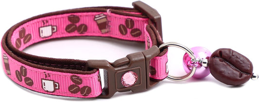 Coffee Cat Collar with Bell | Safety Breakaway Collar | Adjustable Large Size or Kitten (Small(10lbs & Less), Pink)