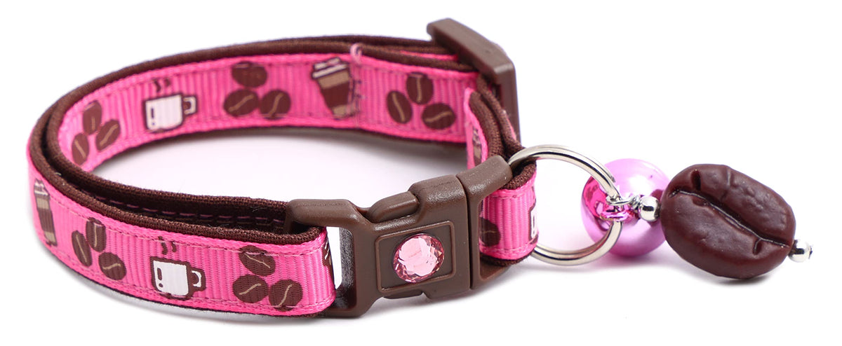 Coffee Cat Collar with Bell | Safety Breakaway Collar | Adjustable Large Size or Kitten (Small(10lbs & Less), Pink)