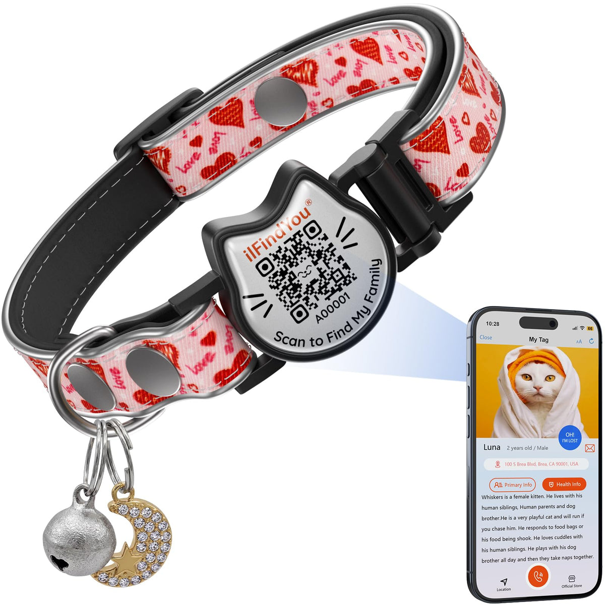 Cat Collar Breakaway QR Code, Reflective cat Collar with Bells, 3-Pack