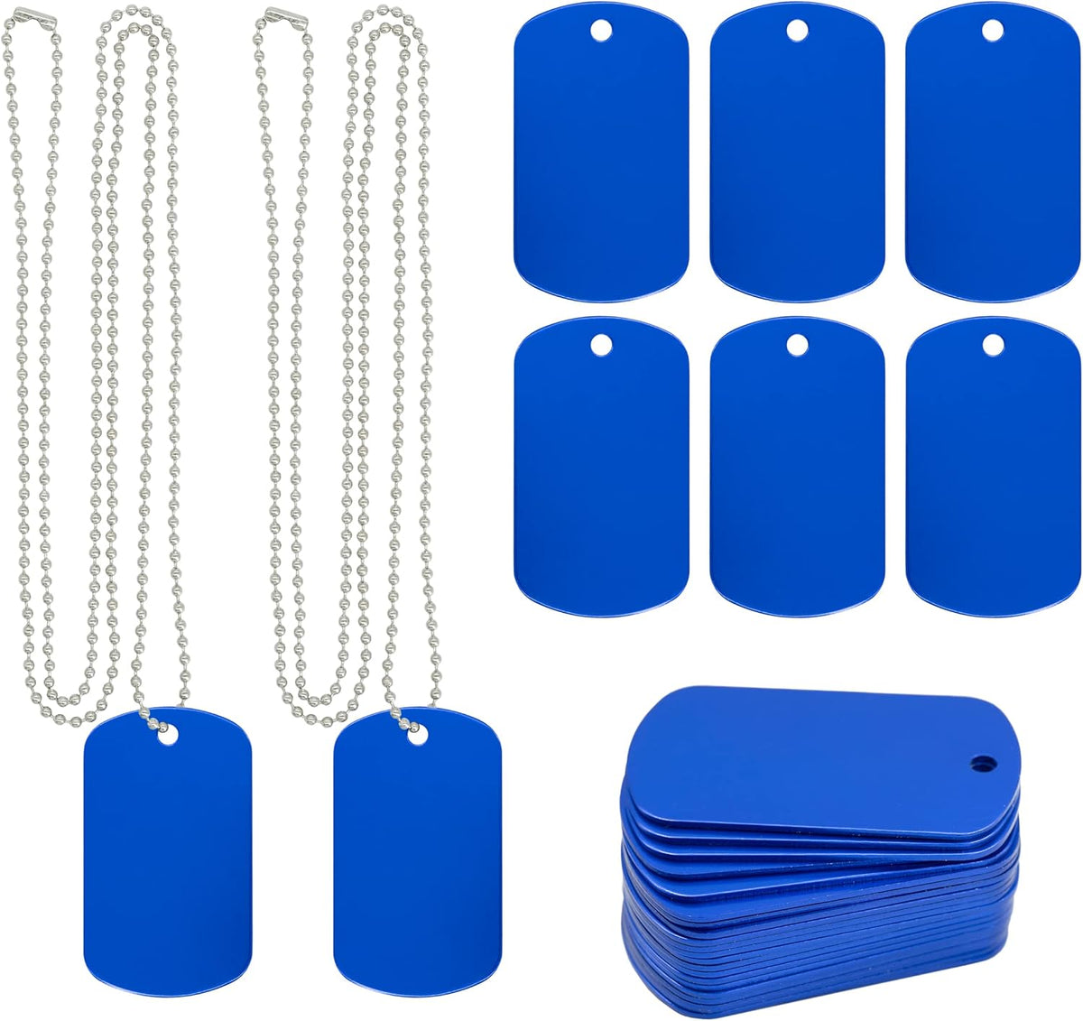 Aluminum Blank Tags Stamping Blanks Dog Metal Tags Engraving Blanks with Necklace Chain 25 Set (Blue)