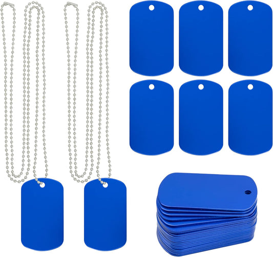 Aluminum Blank Tags Stamping Blanks Dog Metal Tags Engraving Blanks with Necklace Chain 25 Set (Blue)