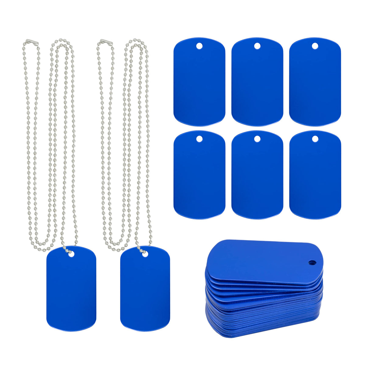 Aluminum Blank Tags Stamping Blanks Dog Metal Tags Engraving Blanks with Necklace Chain 25 Set (Blue)