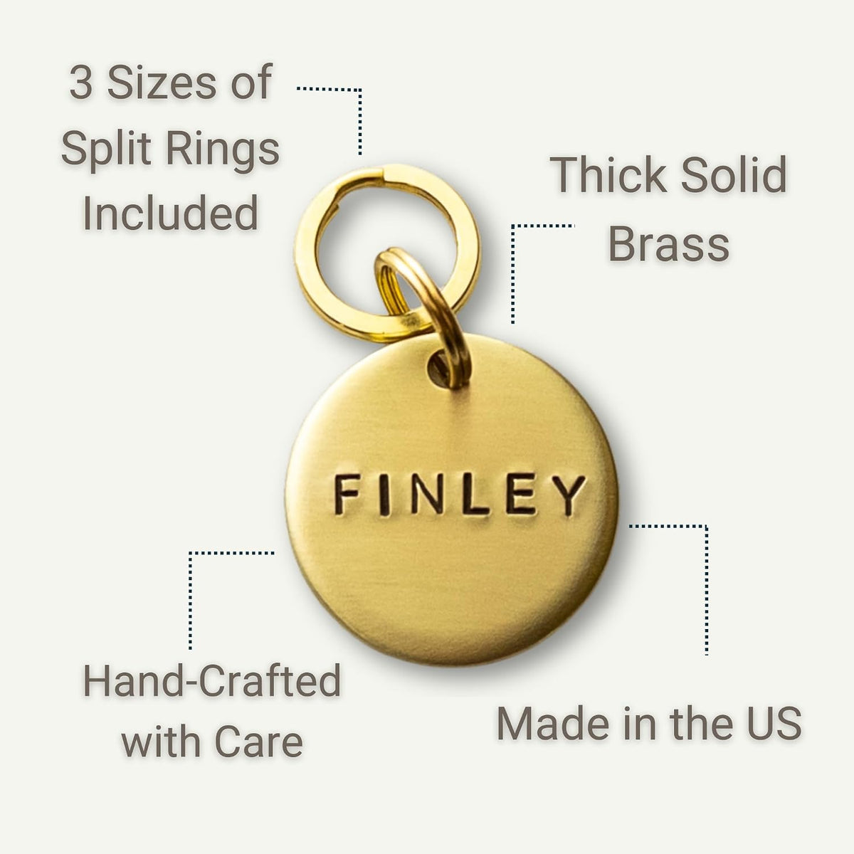 Personalized Brass Dog Tag, Engraved, Round Shape, Phone Number on Back