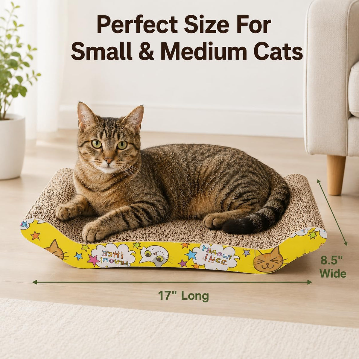 PrimePets Wave Cardboard Cat Scratcher 2 Pack, 17"x8.5" Curved Cat Lounge