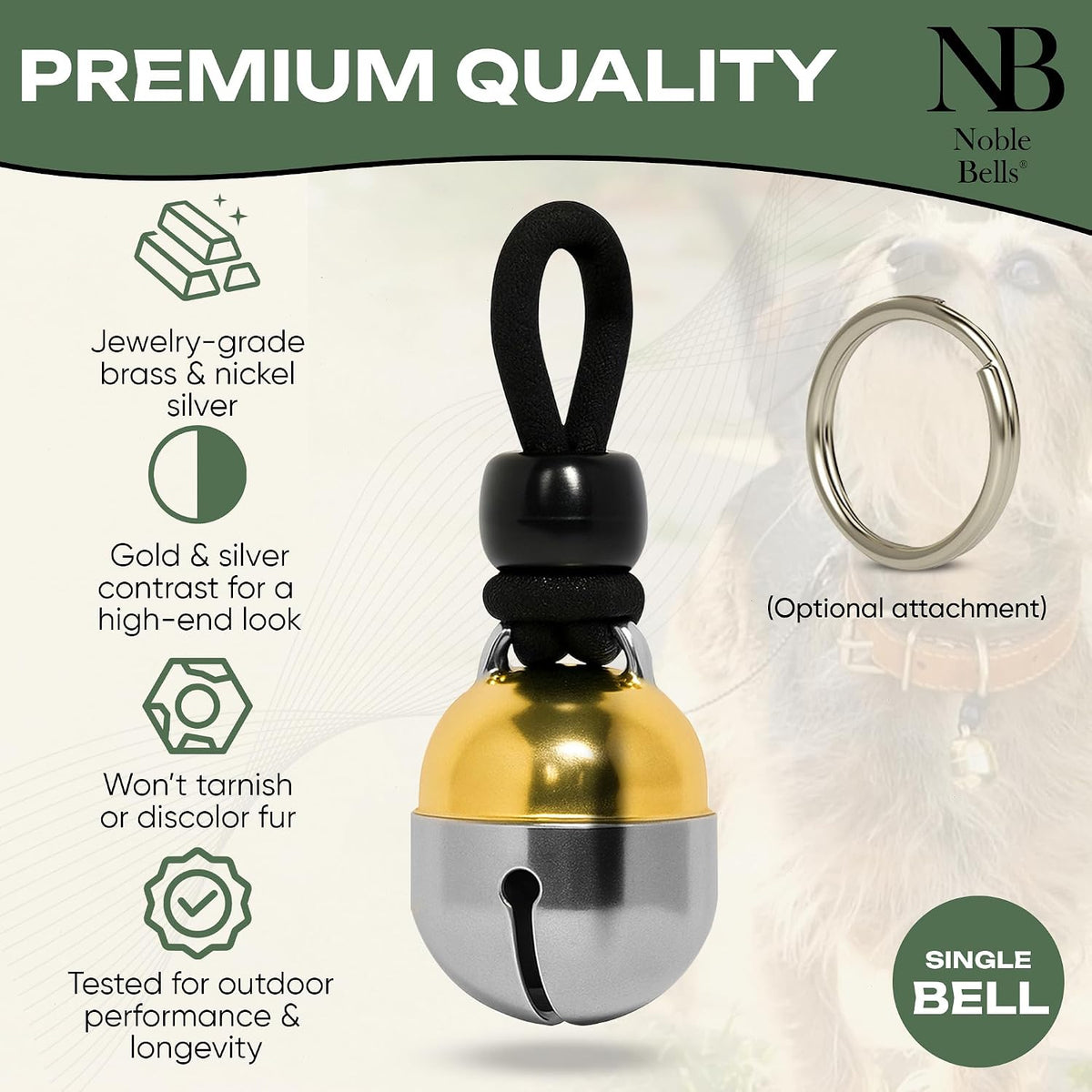 Noble Bells Handmade in USA, Extra Loud Collar Bell for Cat or Dog, XSmall