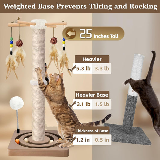 Cat Scratching Post, Sisal Scratcher with Enrichment Toys for Indoor Cats