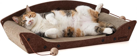 ZOMISIA 26'' Cardboard Cat Scratcher Bed for Indoor Cats, 1PC, Brown