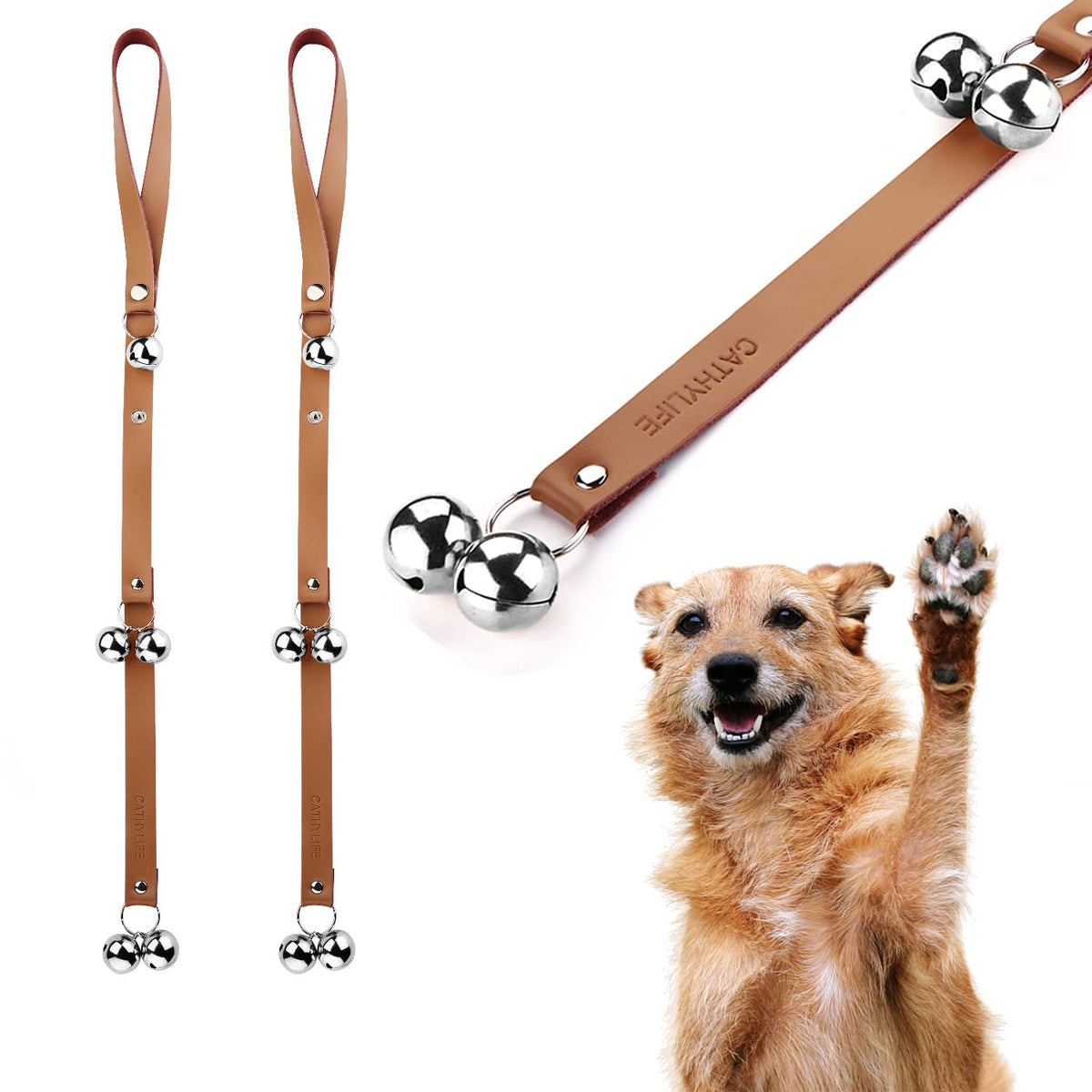 Leather Dog Doorbells to Go Outside, Brass Potty Training Bell