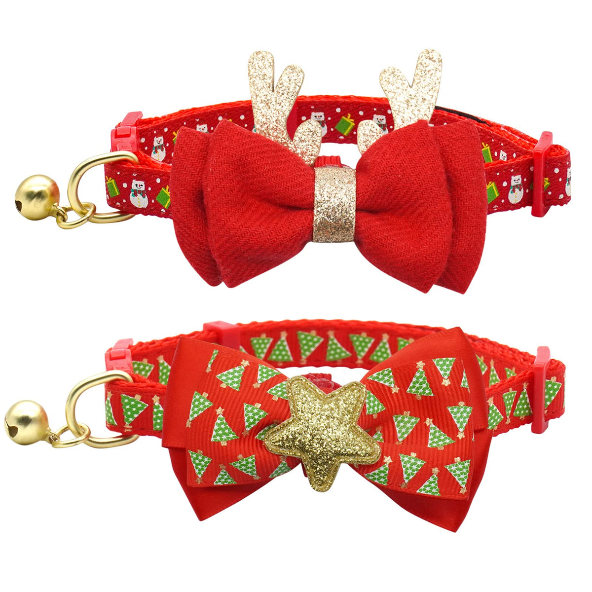 azuza 2 Pack Halloween Cat Collars with Bell, Pumpkin Spider Bowtie Design