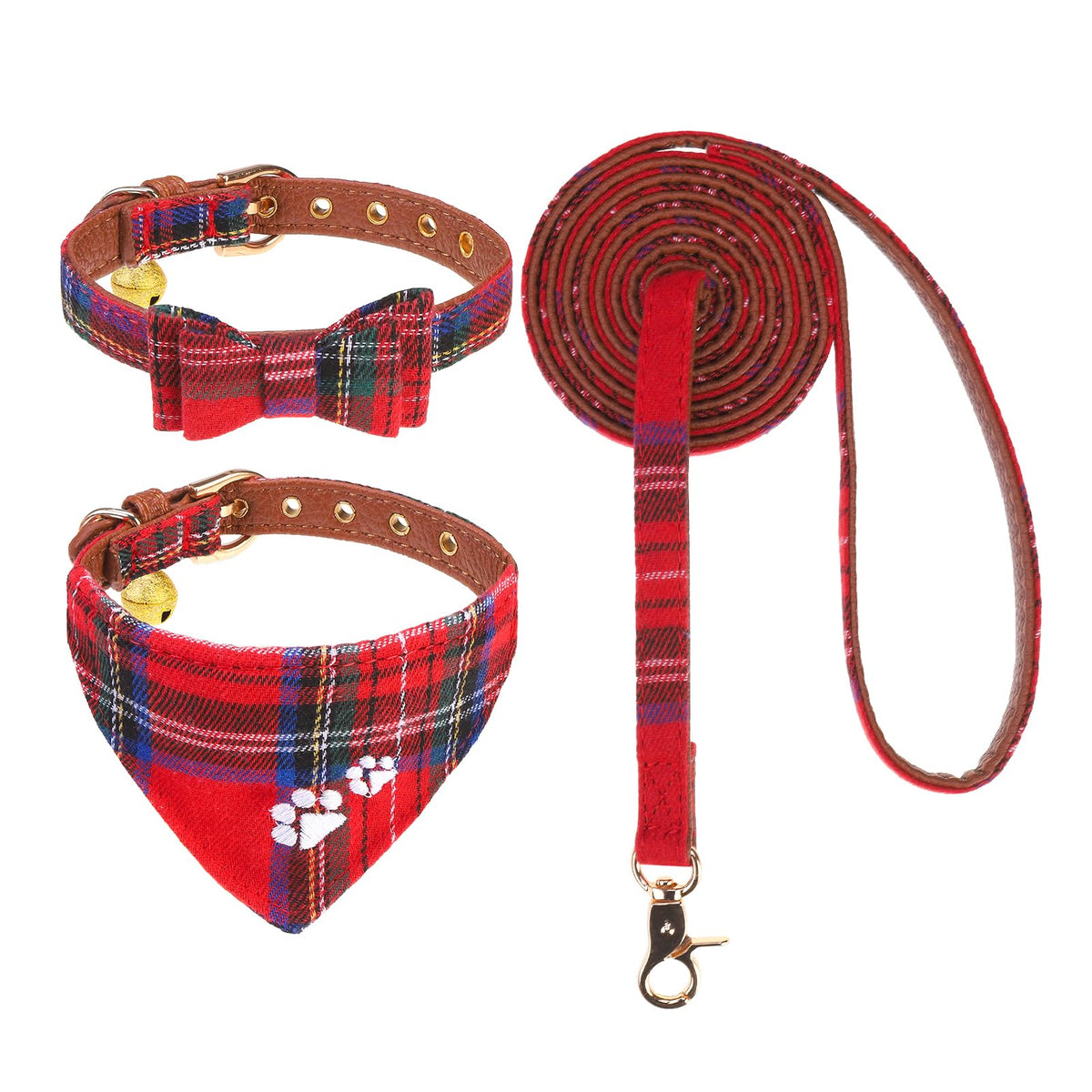 EXPAWLORER Dog Collar and Lead Set Embroidery Pawprint, Blue XS