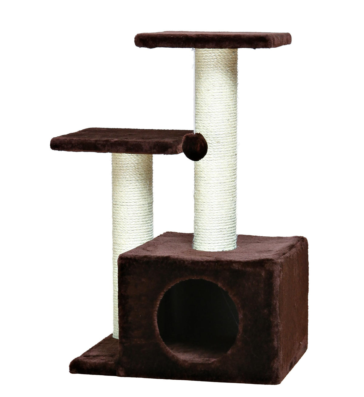 Trixie Valencia Scratching Post – Cat Tower with Sisal Posts, Condo & Dangling Toy – Compact Cat Furniture for Indoor Cats – Gray, 17.3" x 13" x 28"