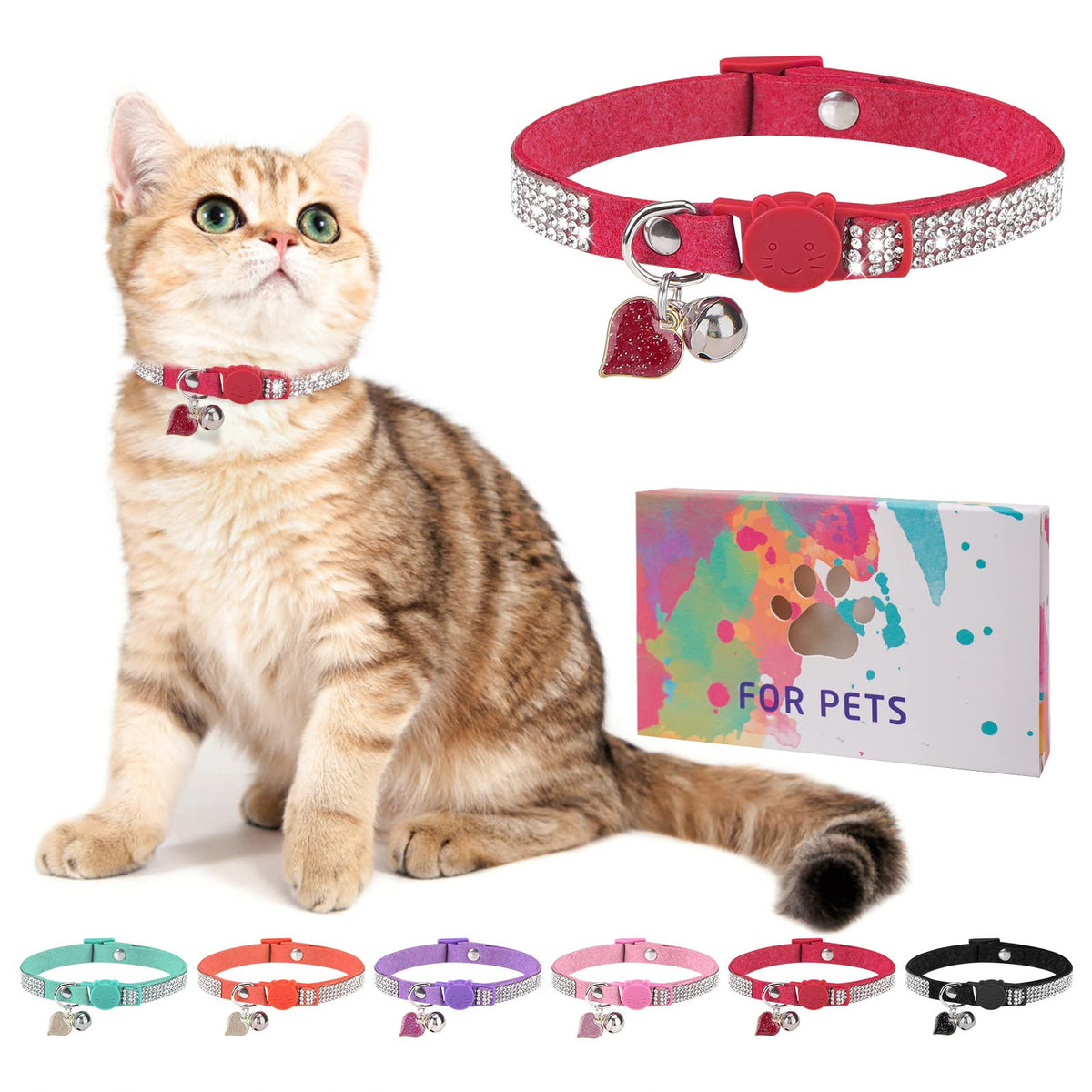 Rhinestone Cat Collar Breakaway, Bling Sparkly Diamond, 2 Pack