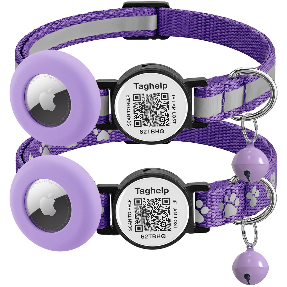 2 Pack Airtag Cat Collar, Breakaway Cat Airtag with Smart ID tag & QR Code Reflective (Moon Stars - Black & Pink, with Integrated AirTag Holder)