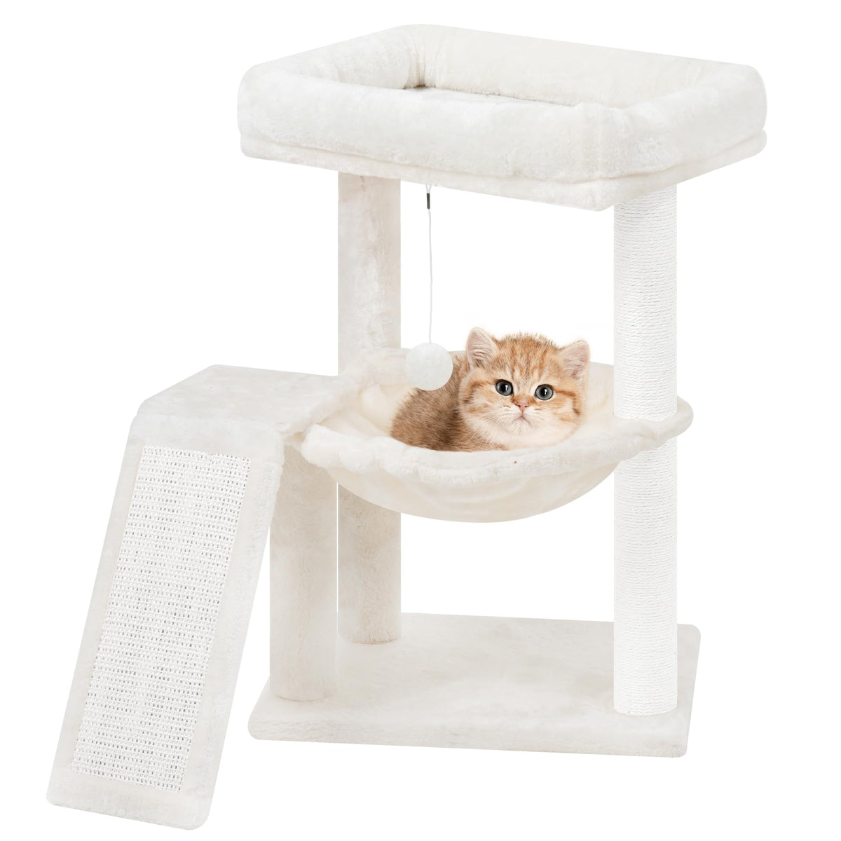 YOUPET Cat Tree with Cat Scratching Post for Indoor Cats, Cat Tower with Scratching Board and Playful Toy Balls, Cat Tree Tower with Cozy Hammock,Grey