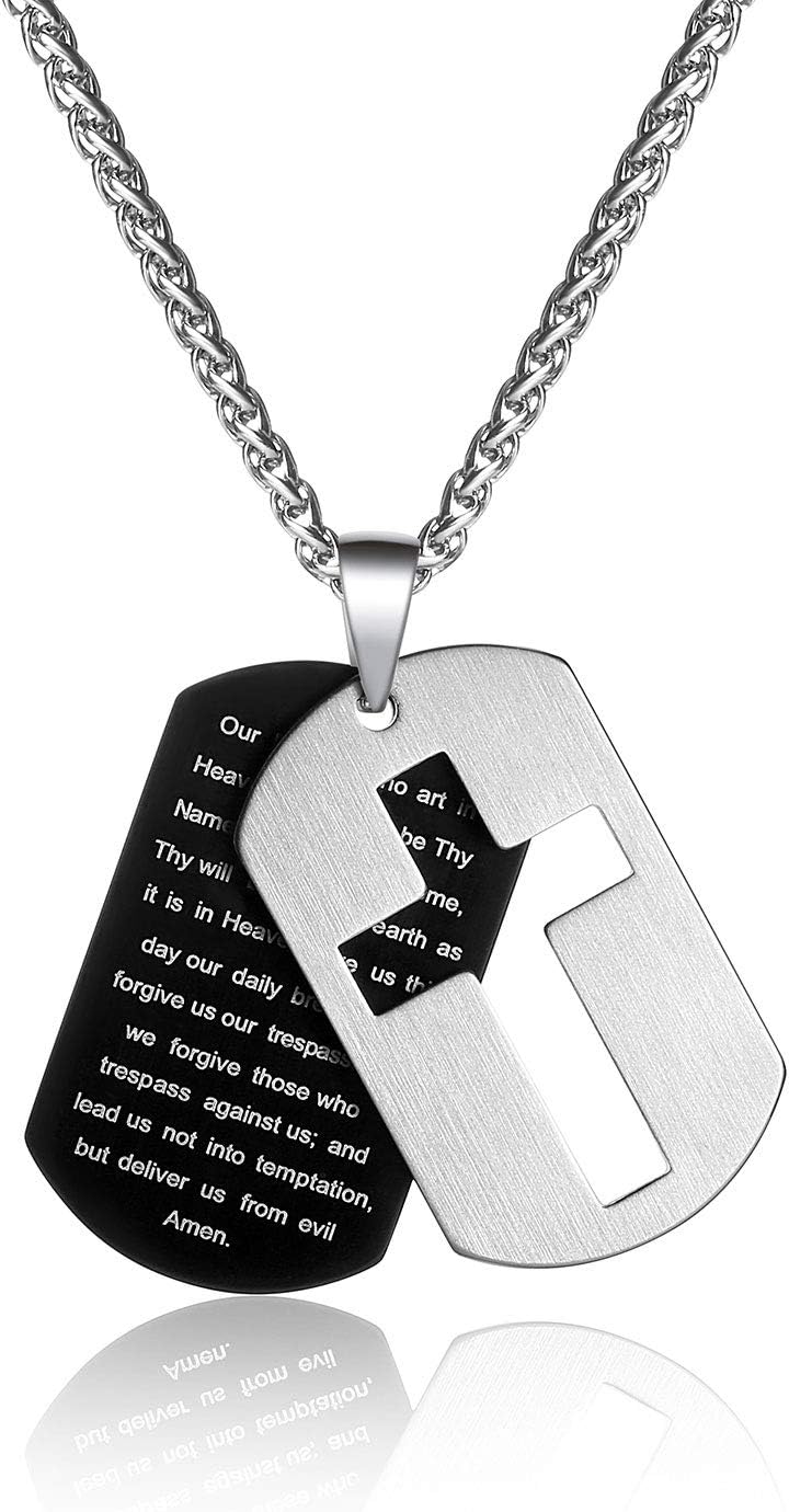 P. BLAKE Dog Tag Cross Necklace Gifts for Boys Men, Stainless Steel Bible Verse Pendant Chain Christian Religious Jewelry Gifts