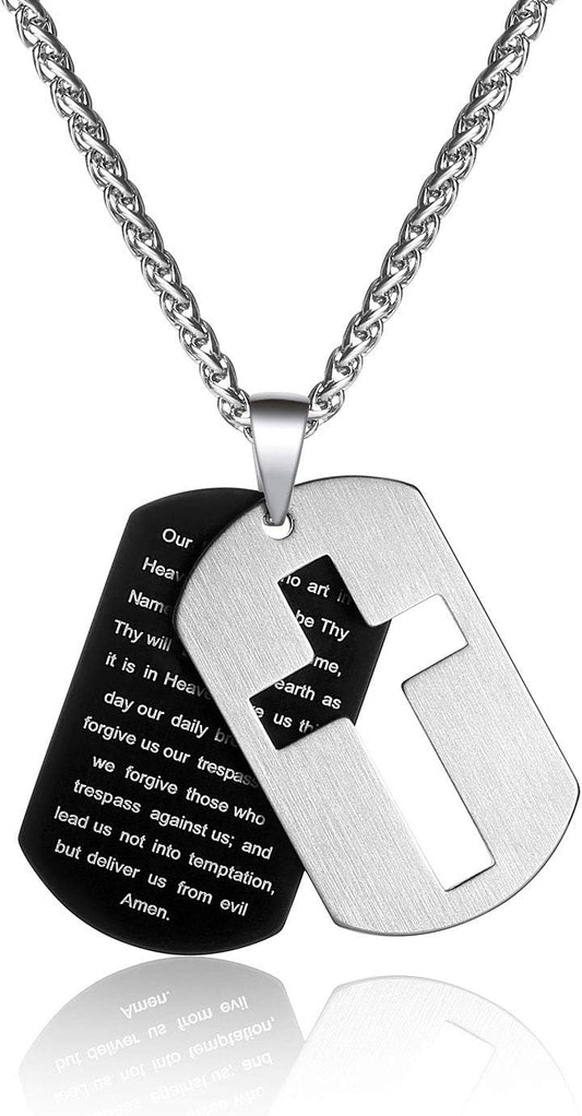 P. BLAKE Dog Tag Cross Necklace Gifts for Boys Men, Stainless Steel Bible Verse Pendant Chain Christian Religious Jewelry Gifts