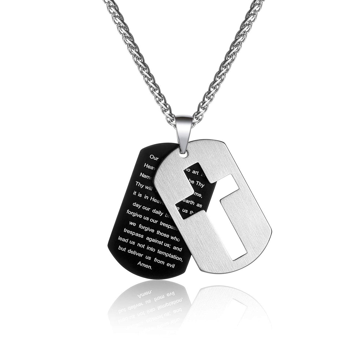 P. BLAKE Dog Tag Cross Necklace Gifts for Boys Men, Stainless Steel Bible Verse Pendant Chain Christian Religious Jewelry Gifts