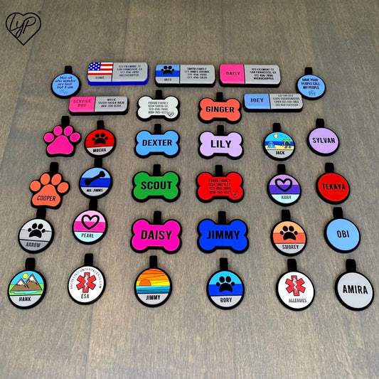 LYP Soundless Slide-On Collar Dog ID Tag - Designer Deep Engraved Silicone – Engraving Will Last - Pet ID Tags, Dog Tags, Cat Tags (Mountain, Medium)