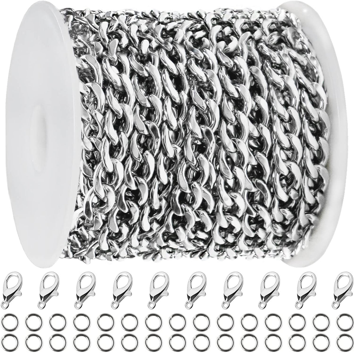 Jishi Steel Ball Chain Bead Dog Tag Chain Beaded Necklace Chains for Jewelry Making Bracelet Military Crafts, Silver Metal Pull Chain Small Ball Bead Chain Roll w/20 Connectors (Black, 33ft 2.4mm)