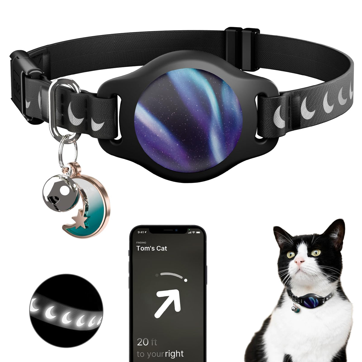 Cat Tracker Collar - Waterproof Airtag Cat Collar with Finder Tag, Purple