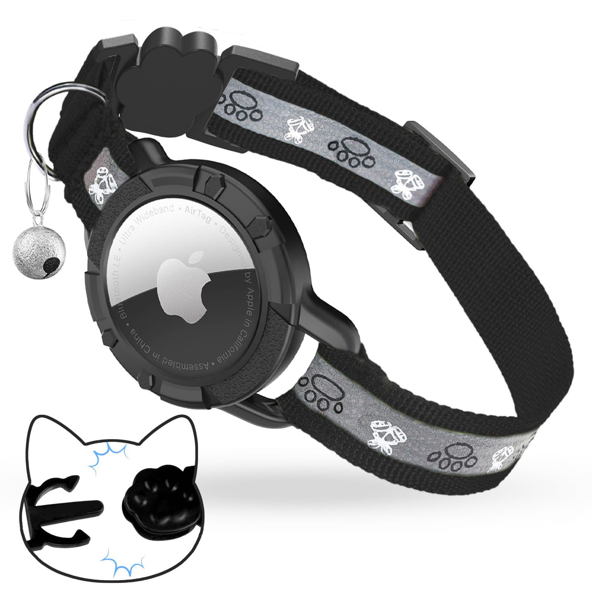 Breakaway AirTag Cat Collar, Reflective Cat Tracker Collar with Bell