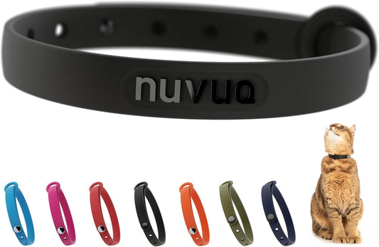 Silicone Cat Collar - Soft, Comfortable, and Lightweight Breakaway Collar with Name Tag Ring for Outdoor Cats and Sensitive Skin Pets by Nuvuq (6 ⅞" to 10 ¼", Black)