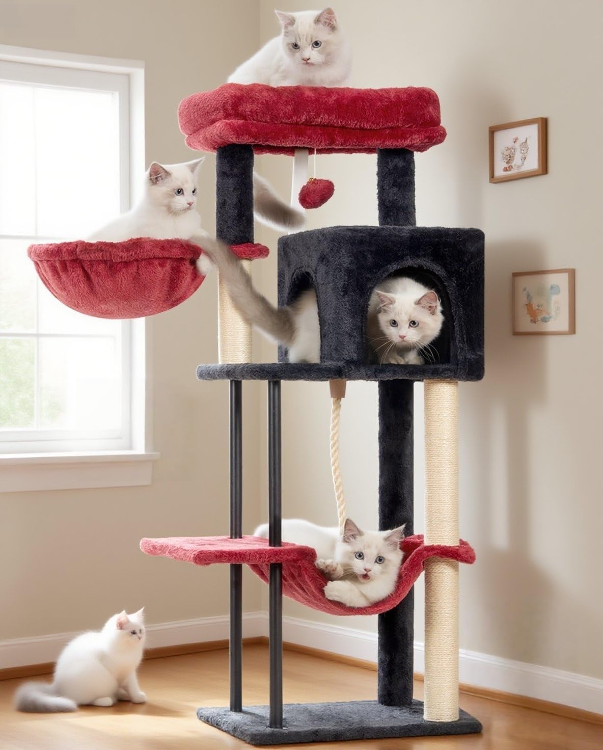 Gitelsnour Cat Tree, Cat Tower for Indoor Cats, 43.3 inch Cat Tree Tower with Sturdy Steel Tube, Hammock, Cat Condo for Small Cats and Kittens, Scratching Post, Smoky Gray GCT004SG