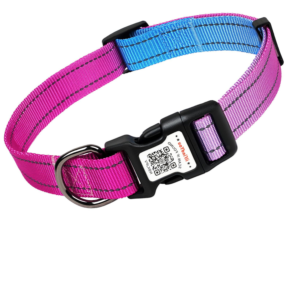 Personalized Dog Collar with QR Code Dog Tag, Light Blue M