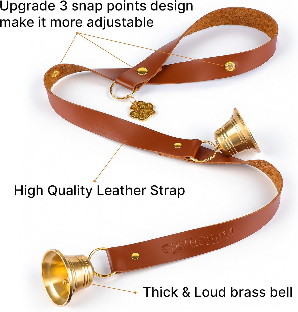 FOLKSMATE Leather Dog Door Bells for Potty Training, Nail-Safe Puppy Dog Door Bells Extra Loud for Dogs Training, Housebreaking, Door Knob, Dog Bell to Ring to Go Outside Puppy Pet Supplies Leather