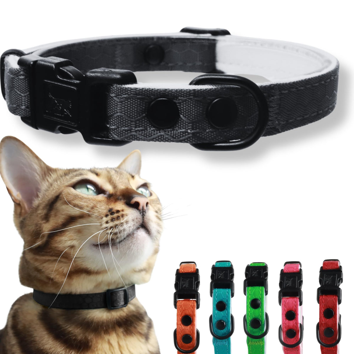 OutdoorBengal Durable Breakaway Cat Collar, No Bell (Black, M/L)