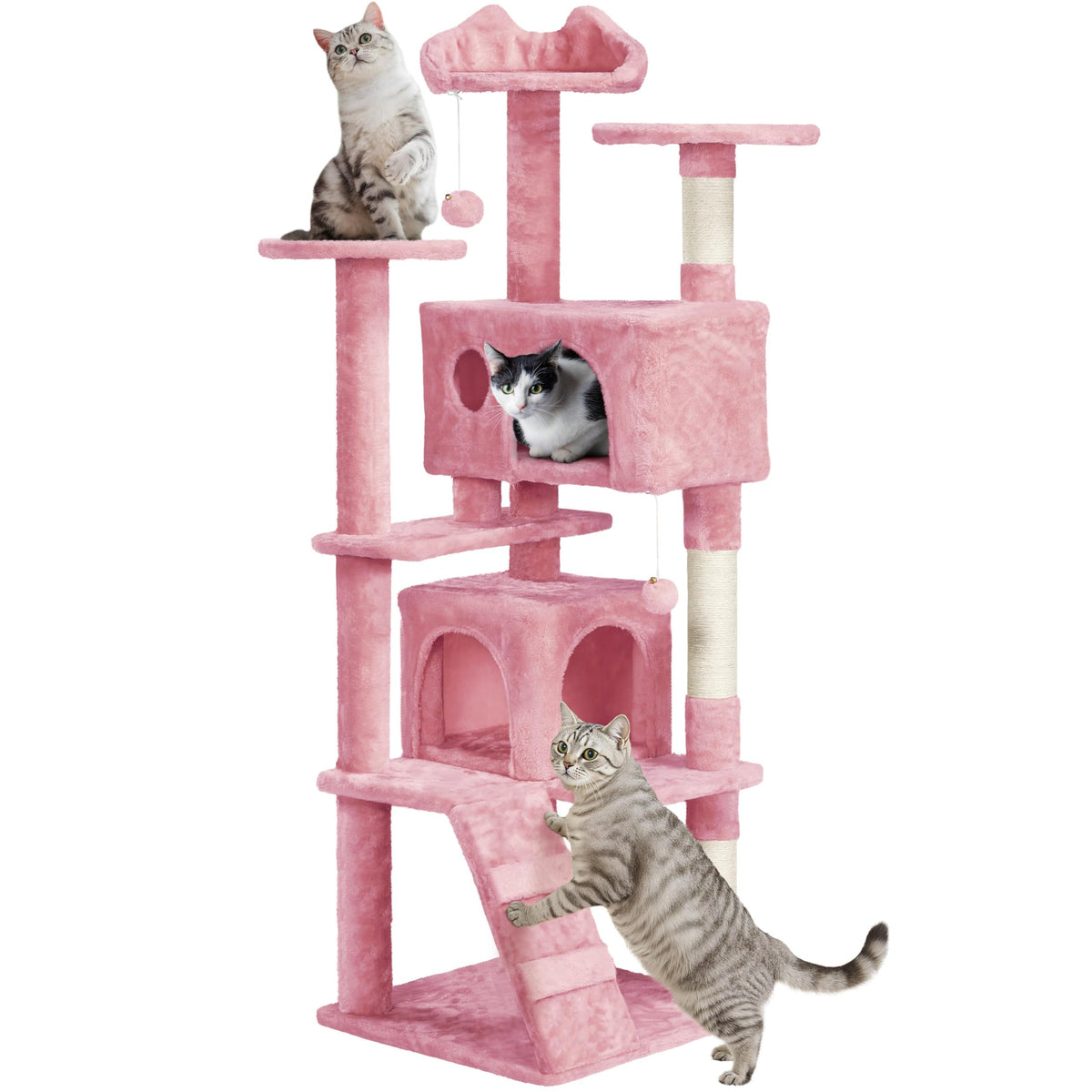 Yaheetech 54in Cat Tree Tower, 2 Caves, Kitten-Ear Perch & Scratching Posts