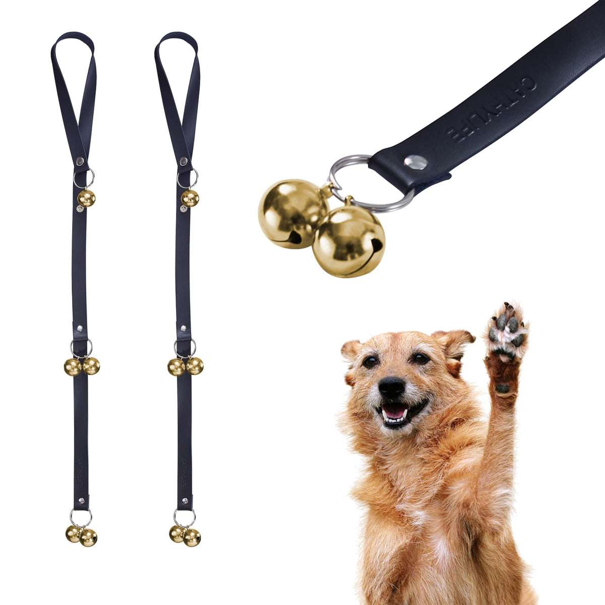 Leather Dog Doorbells to Go Outside, Brass Potty Training Bell