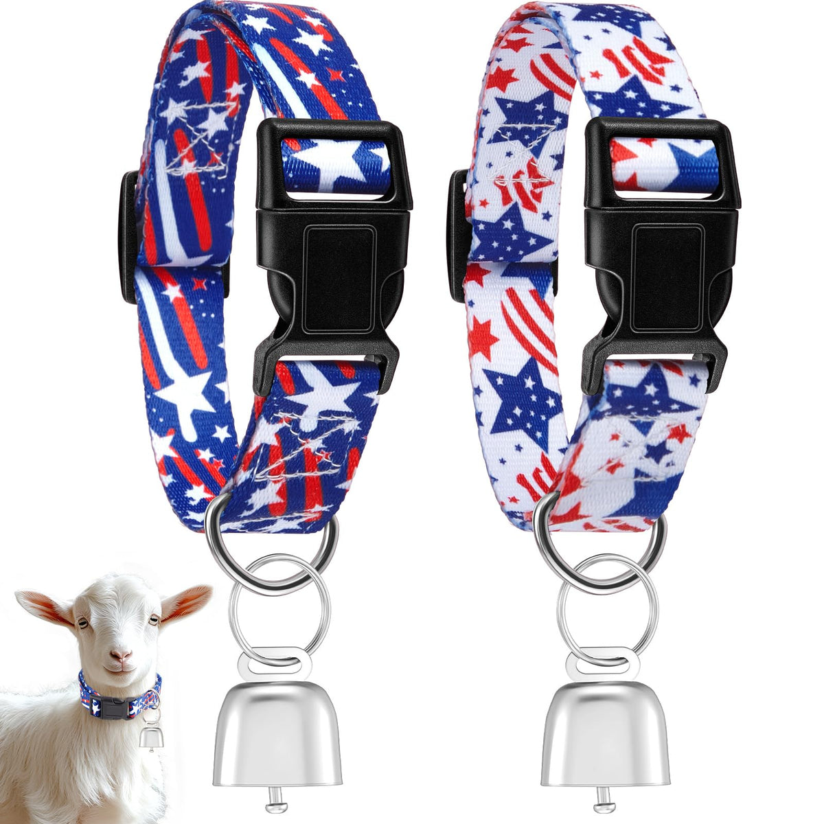 2 Pack Floral Goat Collars with Bells, White Pink Girly Pattern for Lambs