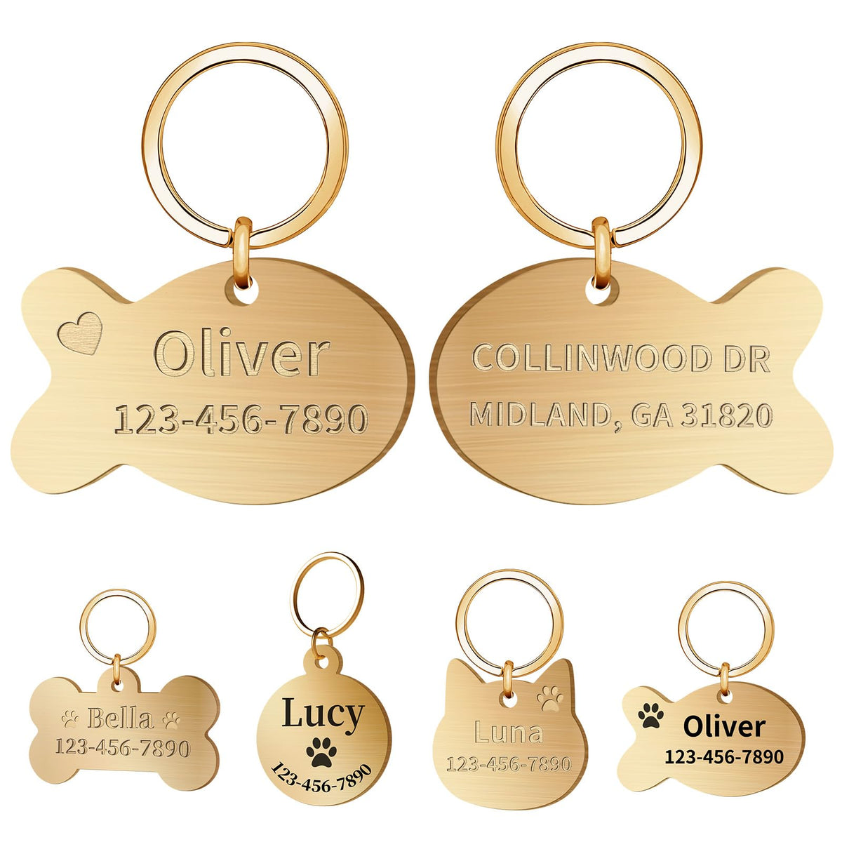 Personalized Brass Dog Tag, Custom Engraved Pet ID Tag Round
