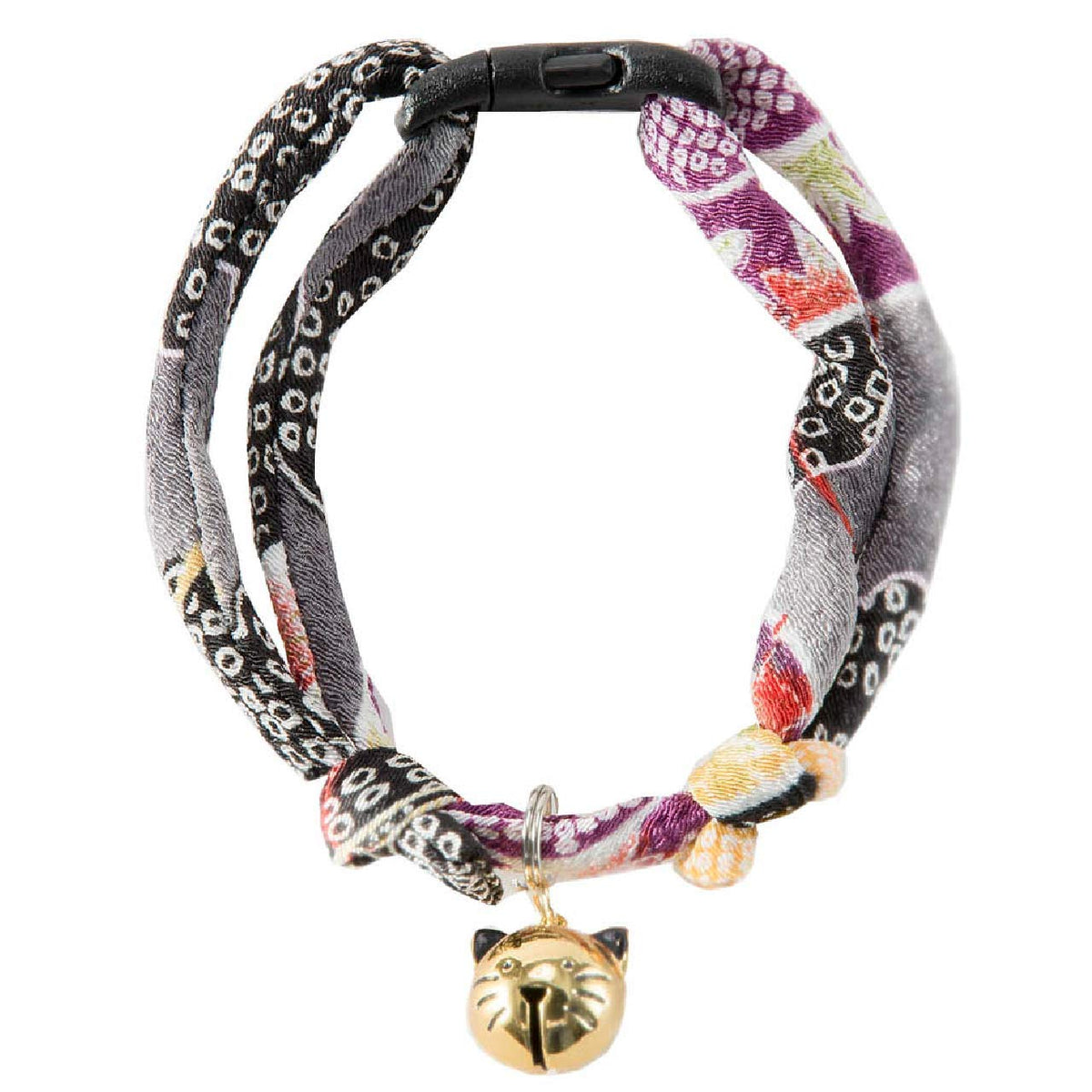 Necoichi Chirimen Hanabi Fireworks Cat Collar, Breakaway with Bell (Purple)