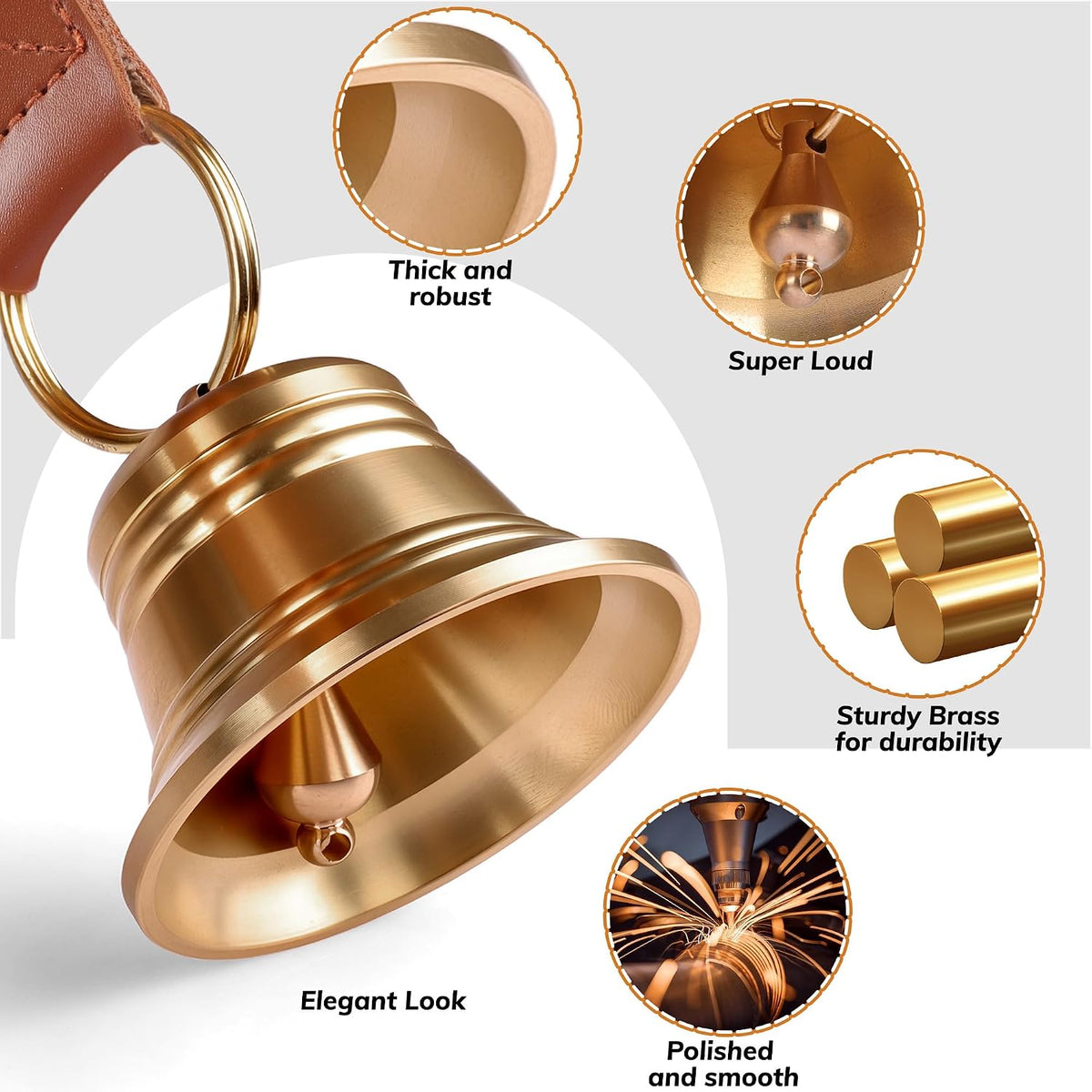 FOLKSMATE Leather Dog Door Bells for Potty Training, Nail-Safe Puppy Dog Door Bells Extra Loud for Dogs Training, Housebreaking, Door Knob, Dog Bell to Ring to Go Outside Puppy Pet Supplies Leather